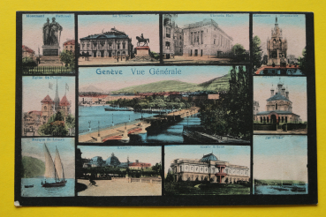 Ansichtskarte AK Genf / Mehrbildkarte / 1910-1925 / Museum Ariana – Victoria Hall – Barque – Russische Kirche